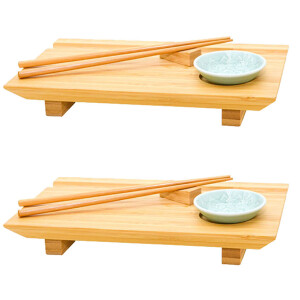 2x Japanisches Sushi Brett - 27x16x4 Bambus Platten Set -...