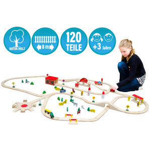 120-teilige Holzeisenbahn Set Spielzeug-Eisenbahn 8m...